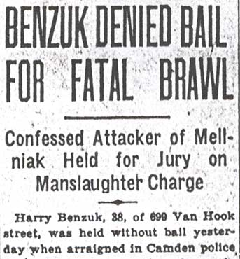 Benzuk Denied Bail for Fatal Brawl, Camden Courier-Post, October 12, 1933