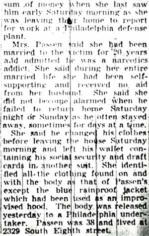 Police Are Baffled in Passen's Murder (continued)