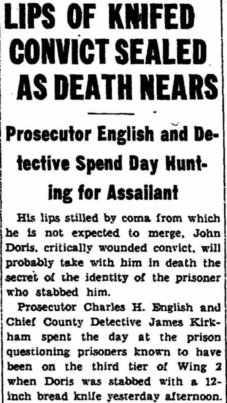 Trenton Evening Times, April 11, 1930 — Lips of Knifed Convict Sealed as Death Nears
