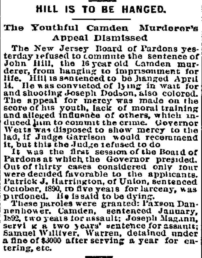Philadelphia Inquirer, March 22, 1893 — Hill Is to Be Hanged