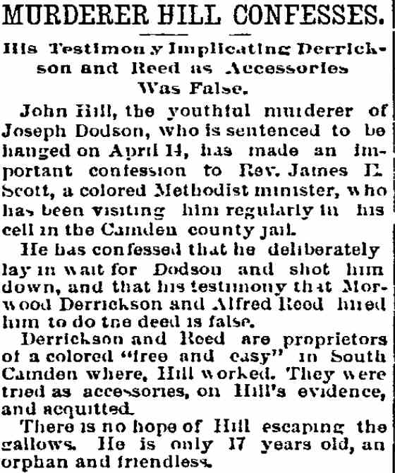Philadelphia Inquirer, March 30, 1893 — Murderer Hill Confesses