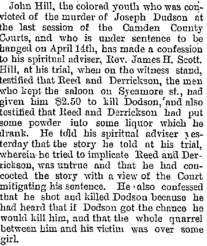 Trenton Evening Times, March 30, 1893 — John Hill's confession