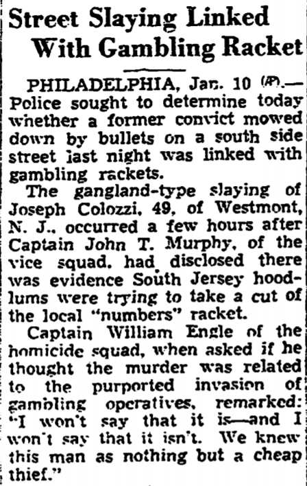 Trenton Evening Times, January 11, 1940 — Street Slaying Linked With Gambling Racket