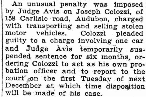 Trenton Evening Times, June 18, 1932 — Unusual penalty for Colozzi
