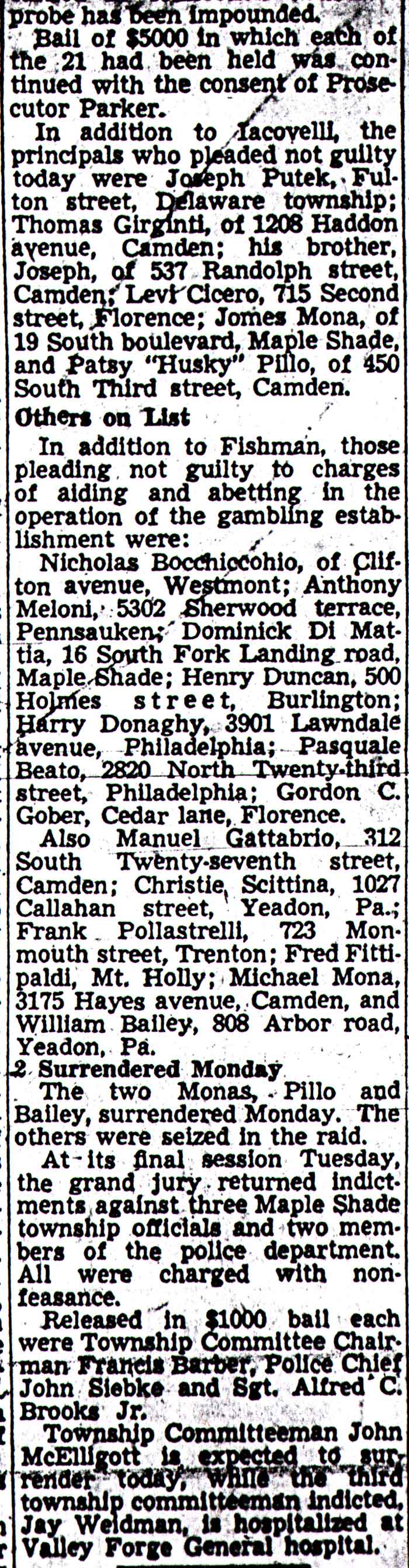 21 Casino Raid Suspects Plead Not Guilty, continued, Camden Courier-Post, November 17, 1949