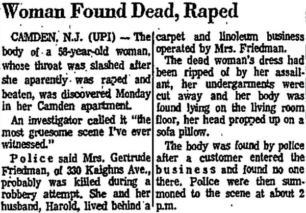 Bucks County Courier-Times, September 10, 1969 — Woman Found Dead, Raped