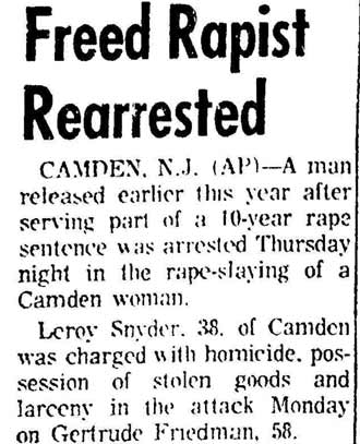Gettysburg Times, September 15, 1969 — Freed Rapist Rearrested