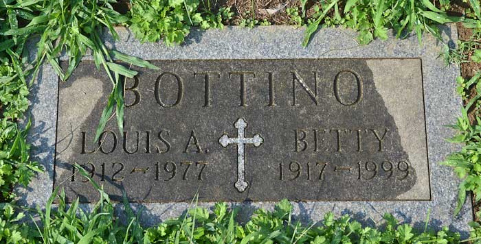 Grave marker of Louis A. Bottino (1912–1977) and Betty Bottino (1917–1999), Calvary Cemetery, Cherry Hill, New Jersey