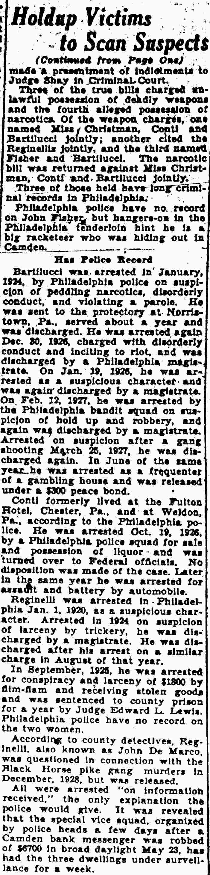 Camden Courier-Post, June 4, 1930 — Holdup Victims to Scan Suspects (continued)