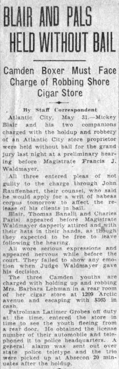 Blair and pals held without bail, Camden Courier-Post, June 1, 1932