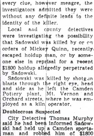 Police Seek Break in Sadowski Death article, part 2