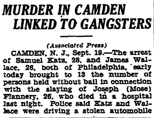 Trenton Evening Times, September 19, 1928 — Flannery shooting coverage (page 1)