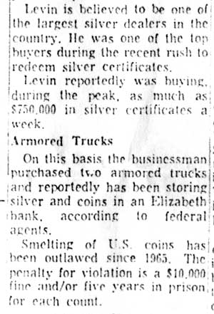 Local Coin Dealer Link to Silver Smelting Probed - Camden Courier-Post - April 10, 1969