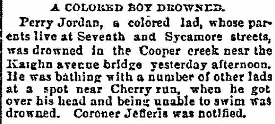 Philadelphia Inquirer, July 18, 1891 — A Colored Boy Drowned