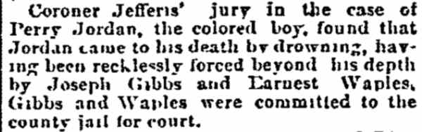 Philadelphia Inquirer, July 24, 1891 — Coroner's verdict in Perry Jordan case