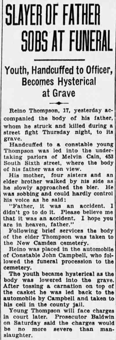 Camden Courier-Post, April 14, 1931 — Slayer of Father Sobs at Funeral