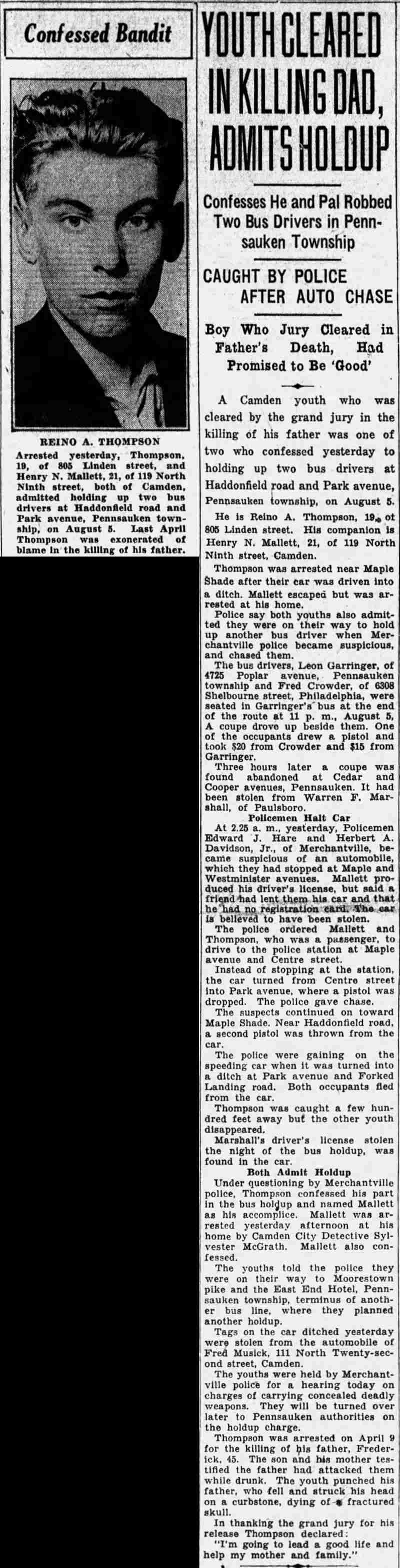 Camden Courier-Post, August 10, 1931 - Thompson case