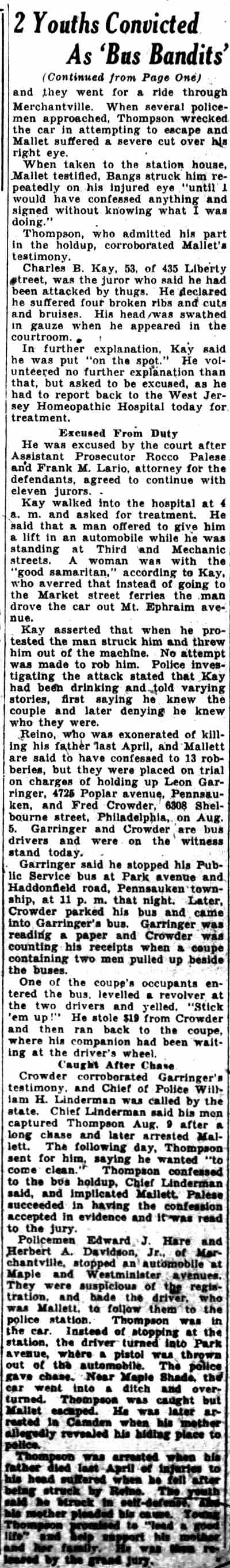 Camden Courier-Post, October 23, 1931 — 2 Youths Convicted As 'Bus Bandits' (continued from page one)
