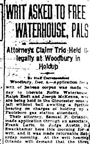 Writ Asked to Free Waterhouse, Pals — Camden Evening Courier, December 4, 1930