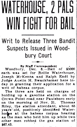 Waterhouse, 2 Pals Win Fight for Bail — Camden Evening Courier, December 6, 1930