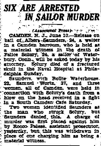Six Are Arrested In Sailor Murder — Trenton Times, June 21, 1930