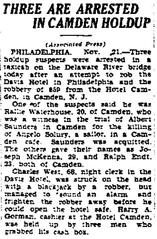 Three Are Arrested In Camden Holdup — Trenton Times, November 21, 1930