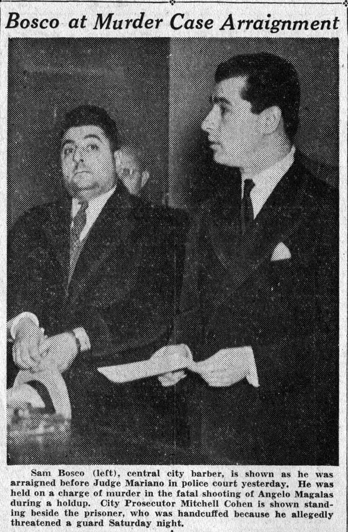 Sam Bosco at arraignment, February 16, 1938