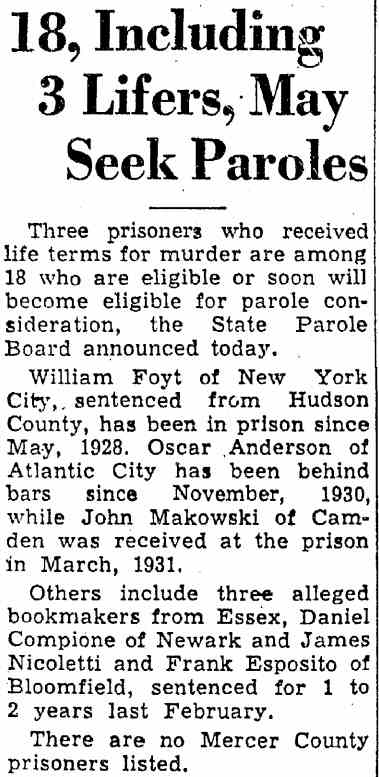 Trenton Times, October 25, 1950 — 18, Including 3 Lifers, May Seek Paroles