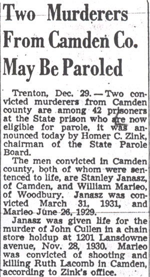 Trenton Times, December 29, 1950 — Two Murderers From Camden Co. May Be Paroled