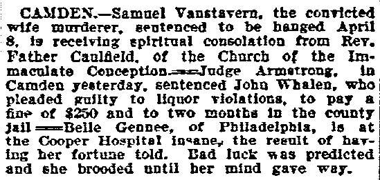Philadelphia Inquirer February 18, 1902 — Vanstavern spiritual consolation