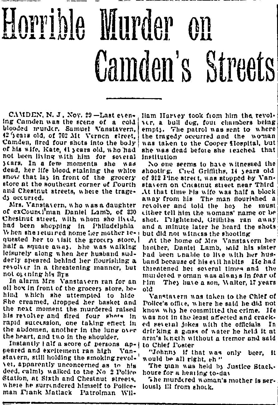 Wilkes-Barre Times November 30, 1901 — Horrible Murder on Camden's Streets