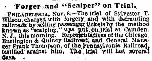 Cincinnati Daily Gazette, November 9, 1877 — Forger and Scalper on Trial