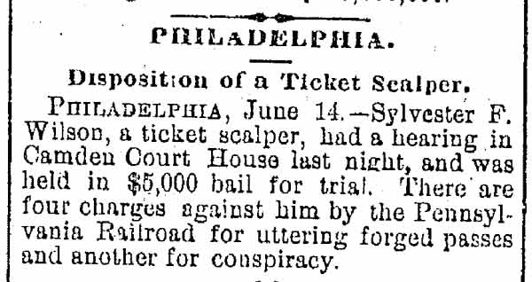 Cleveland Plain Dealer, June 14, 1878 — Disposition of a Ticket Scalper