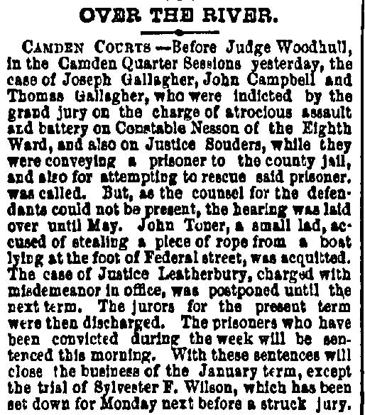 Philadelphia Inquirer, February 9, 1878 — Camden Courts