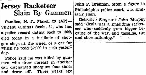 Jersey Racketeer Slain By Gunmen, March 29, 1944