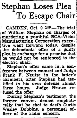 Trenton Times, October 9, 1936 — Frank F. Neutze, William J. Stephan, Curtis Wesley Dobbins