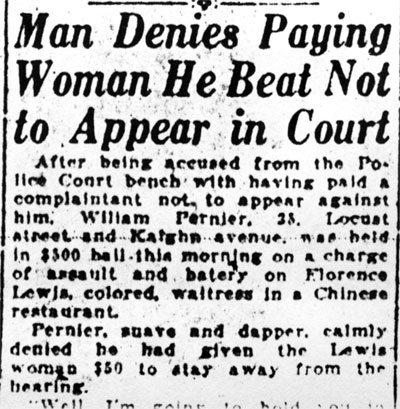 Camden Courier-Post, January 20, 1925 — Man Denies Paying Woman He Beat Not to Appear in Court