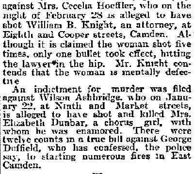 Philadelphia Inquirer clipping, April 1, 1916 — Elizabeth Dunbar, George Duffield