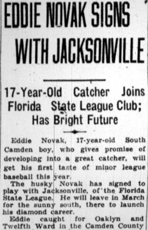 Camden Courier-Post, January 9, 1928 — Eddie Novak Signs with Jacksonville, part 1