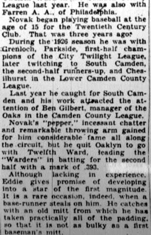 Camden Courier-Post, January 9, 1928 — Eddie Novak Signs with Jacksonville, part 2