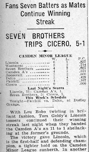 Lou Bobo pitching for Lincoln, August 1933
