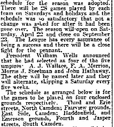 Camden County League to start April 22, March 30, 1911 — part 2