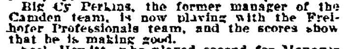 Philadelphia Inquirer, July 28, 1907 — note about Cy Perkins now playing with the Freihofer Professionals