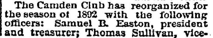 Camden Club Reorganized, Philadelphia Inquirer, March 13, 1893, part 1
