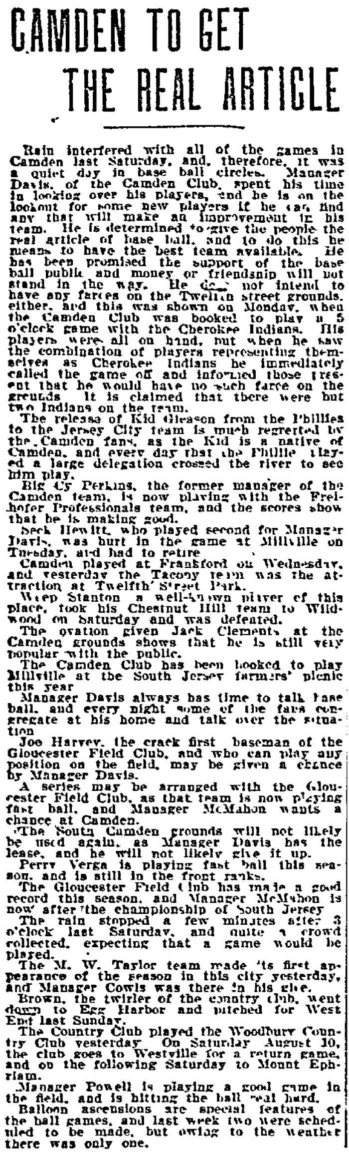 Camden to Get the Real Article, Philadelphia Inquirer, July 28, 1907
