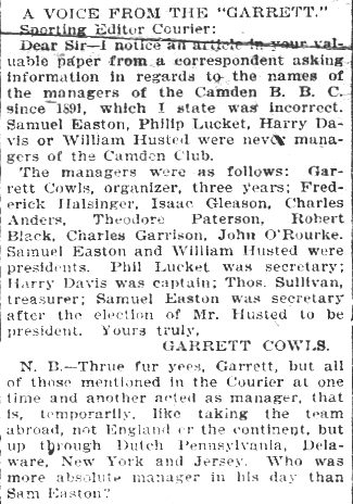 A Voice from the Garrett, Camden Daily Courier, December 4, 1904