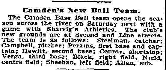Camden's New Ball Team roster, April 20, 1897