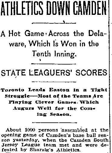 Athletics Down Camden, April 26, 1896 — article