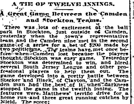 Camden vs. Stockton, September 6, 1895 — article