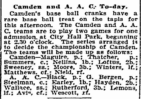 Camden and A.A.C. teams listed, September 19, 1896
